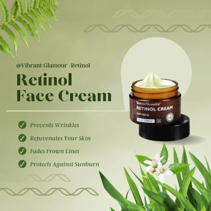 ⁦VIBRANT GLAMOUR Retinol Face Cream Anti-Aging Remove Wrinkle Firming Lifting Whitening Brightening Moisturizing Facial Skin Care 30g⁩ - الصورة ⁦3⁩