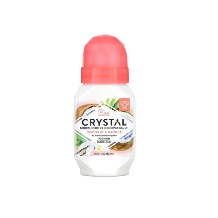 Crystal Body Deodorant, Mineral Enriched Roll-On Deodorant, Coconut & Vanilla (66 ml)