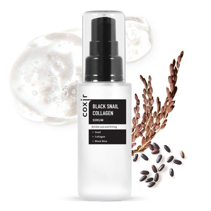coxir BLACK SNAIL COLLAGEN SERUM l Black-3-Complex: Black Rice, Bean, Sesame, Snail Mucin, Collagen, Peptide l Firming&Lifting