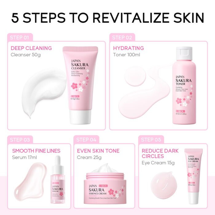 ⁦Laiko Japan Sakura Skin Care Set 5pcs⁩ - الصورة ⁦4⁩