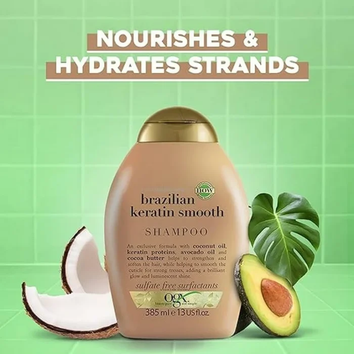 ⁦OGX Brazilian Keratin Smooth Shampoo 385ml⁩ - الصورة ⁦2⁩