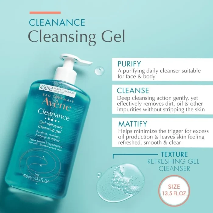 ⁦Avene Cleanance gel face wash 400 ml for oily skin⁩ - الصورة ⁦2⁩