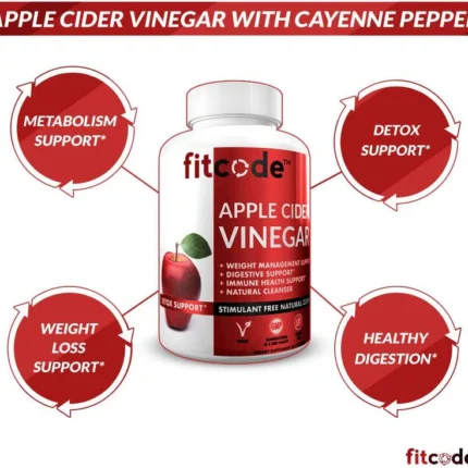 fitcode Extra Strength Apple Cider Vinegar Pills, 500mg, Natural Digestion, Detox, & Immune Support Apple Cider Powder with Cayenne Pepper for Enhanced Cleansing & Weight Loss Support, 60 Capsules