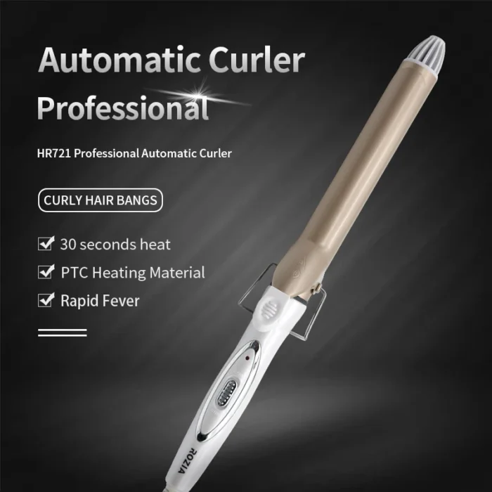 Rozia Hair Curling Tong Long-lasting, Salon-Quality Curls and Waves with Temperature Display (Gold)