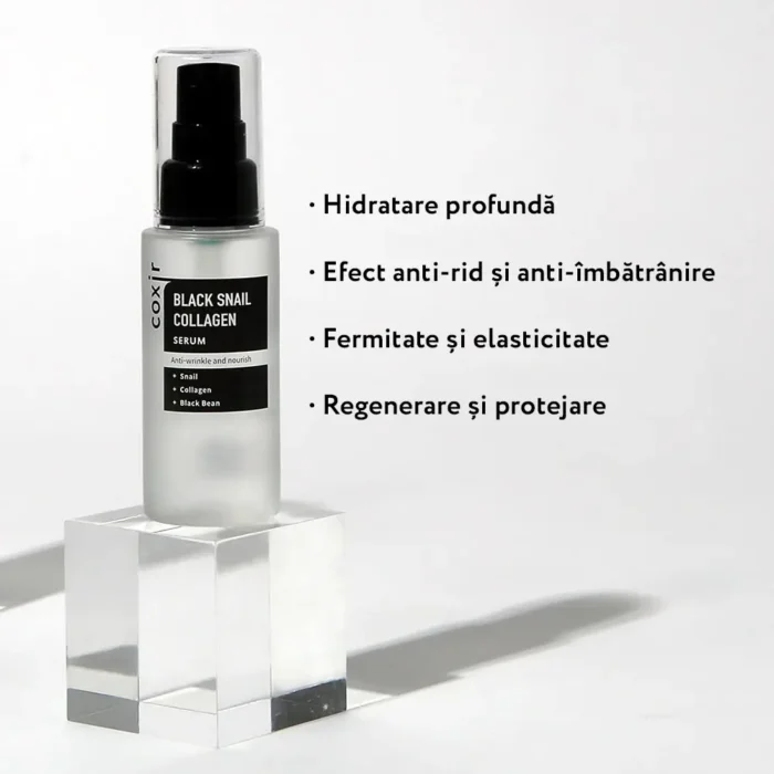 ⁦coxir BLACK SNAIL COLLAGEN SERUM l Black-3-Complex: Black Rice, Bean, Sesame, Snail Mucin, Collagen, Peptide l Firming&Lifting⁩ - الصورة ⁦2⁩