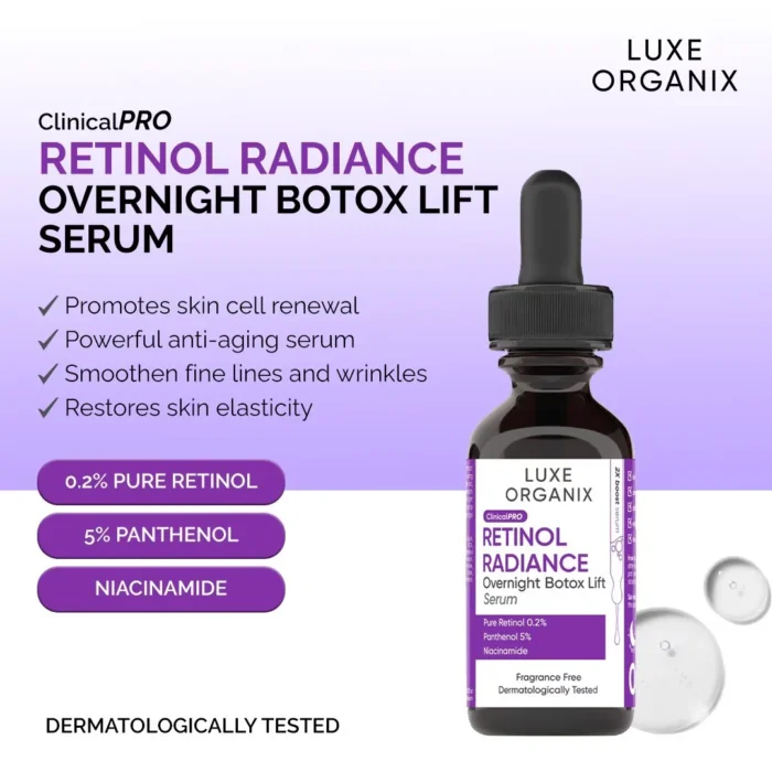 ⁦Luxe Organix, Clinical Pro Retinol Radiance Botox Night Lifting Serum, 30ml⁩ - الصورة ⁦3⁩