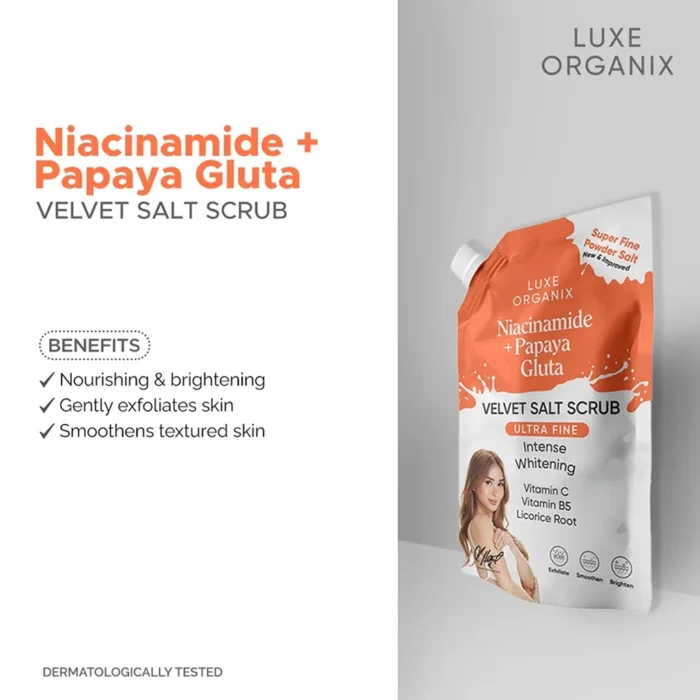 ⁦Organics Niacinamide Plus Papaya Gluta Velvet Luxury Salt Scrub 300g⁩ - الصورة ⁦4⁩