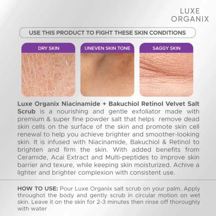 ⁦Luxe Organix Niacinamide + Bakuchiol Retinol Velvet Shower Scrub 320g⁩ - الصورة ⁦2⁩