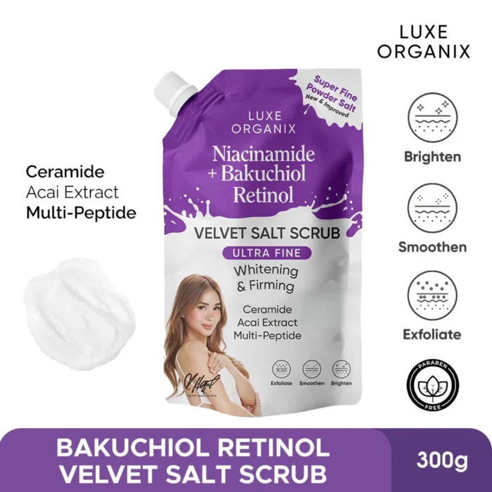 ⁦Luxe Organix Niacinamide + Bakuchiol Retinol Velvet Salt Scrub 300g⁩ - الصورة ⁦3⁩