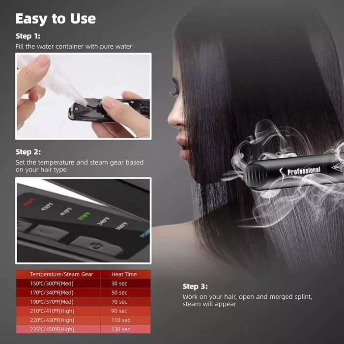⁦Steam Straighteners for Hair, Professional Salon Ceramic Tourmaline Vapor Steam⁩ - الصورة ⁦6⁩