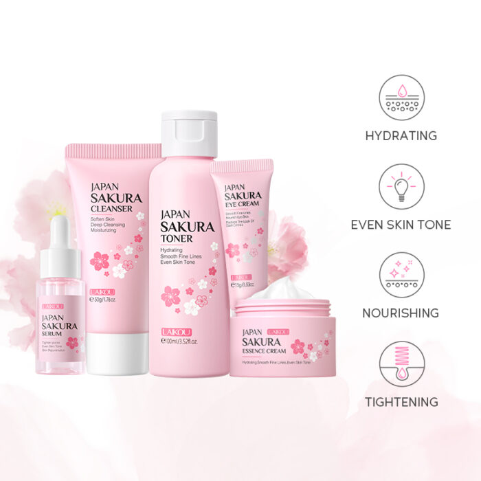 ⁦Laiko Japan Sakura Skin Care Set 5pcs⁩ - الصورة ⁦3⁩