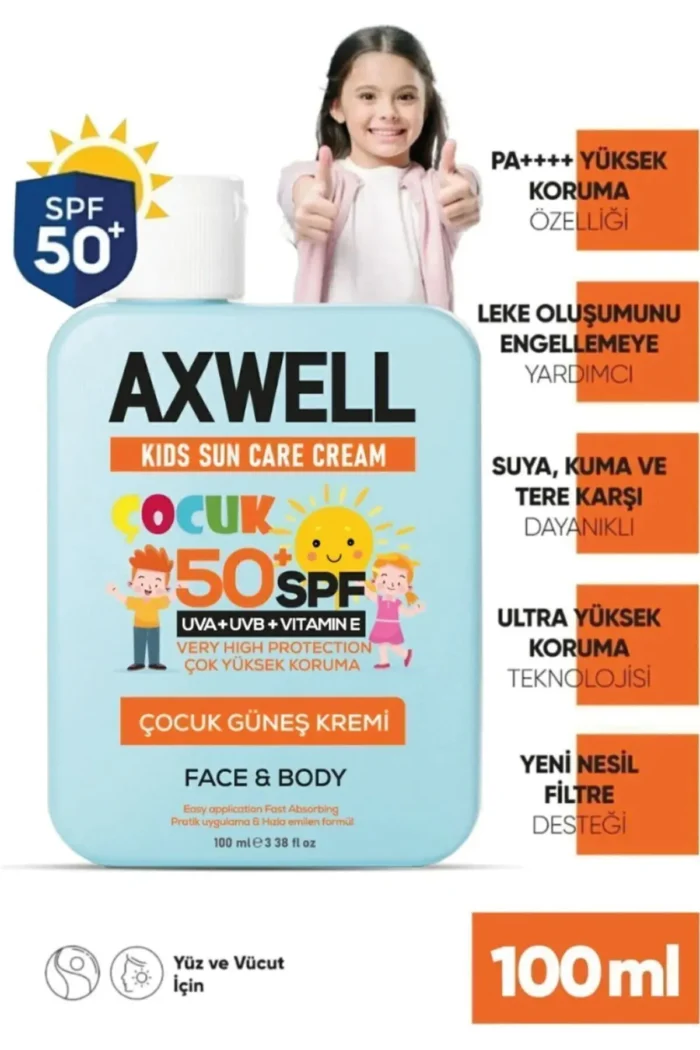 ⁦AXWELL Kids Sun Cream + Vitamin E Spf 50+ 100ml⁩ - الصورة ⁦4⁩