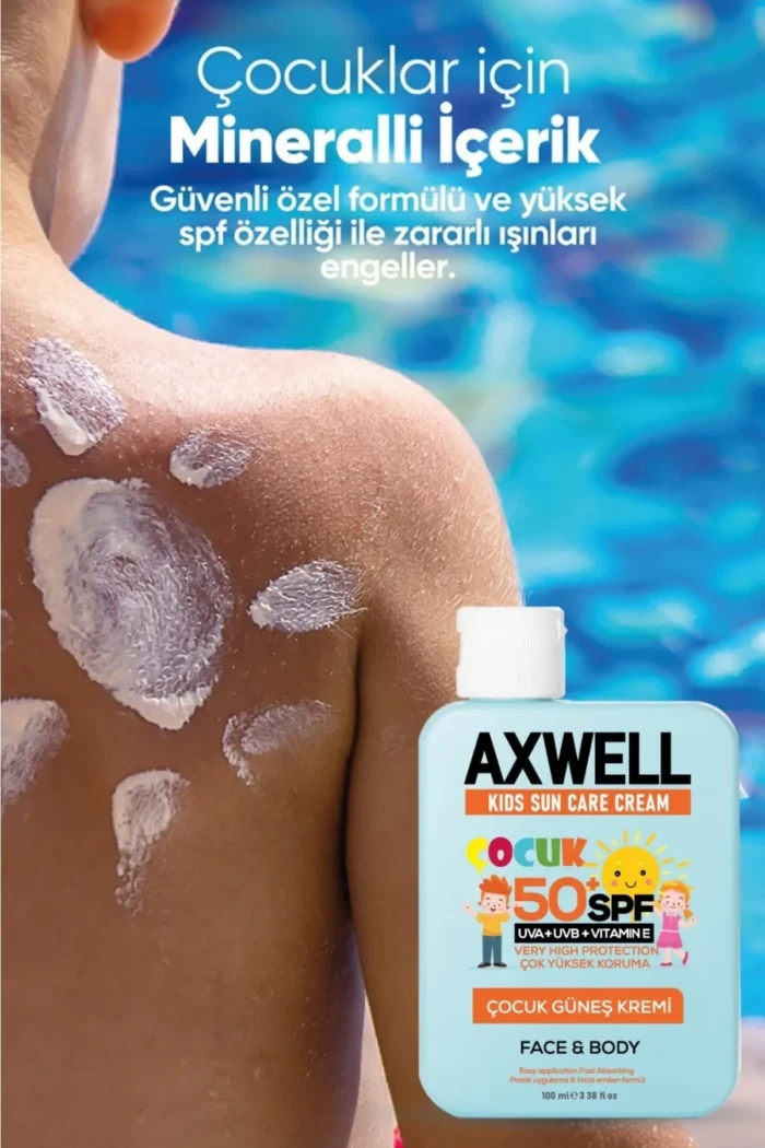 ⁦AXWELL Kids Sun Cream + Vitamin E Spf 50+ 100ml⁩ - الصورة ⁦9⁩