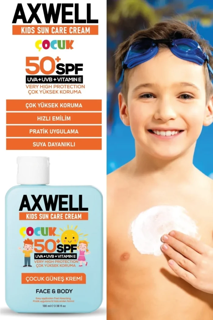 ⁦AXWELL Kids Sun Cream + Vitamin E Spf 50+ 100ml⁩ - الصورة ⁦6⁩