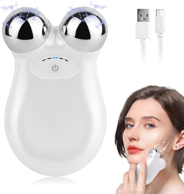 ⁦Microcurrent Face Device Roller, Facial Massager to Lift Face and Tighten Skin, USB Mini Microcurrent Facial Shaping Tool for Facial Wrinkle Removal and Anti-Aging (White)⁩ - الصورة ⁦2⁩