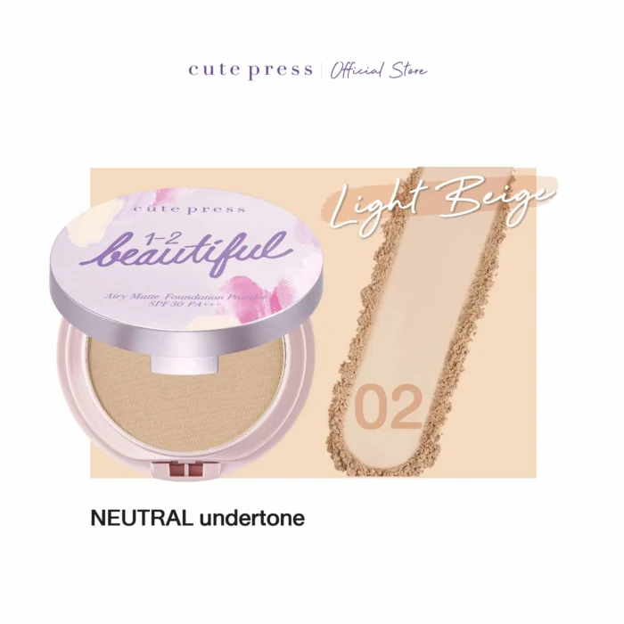 ⁦Cute Press 1-2 Beautiful Airy Matte Foundation Powder SPF 30 PA+++ #02 light beige⁩ - الصورة ⁦4⁩