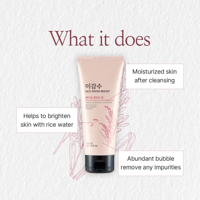 ⁦The Face Shop Rice Water Bright Facial Foaming Cleanser 300ml⁩ - الصورة ⁦4⁩