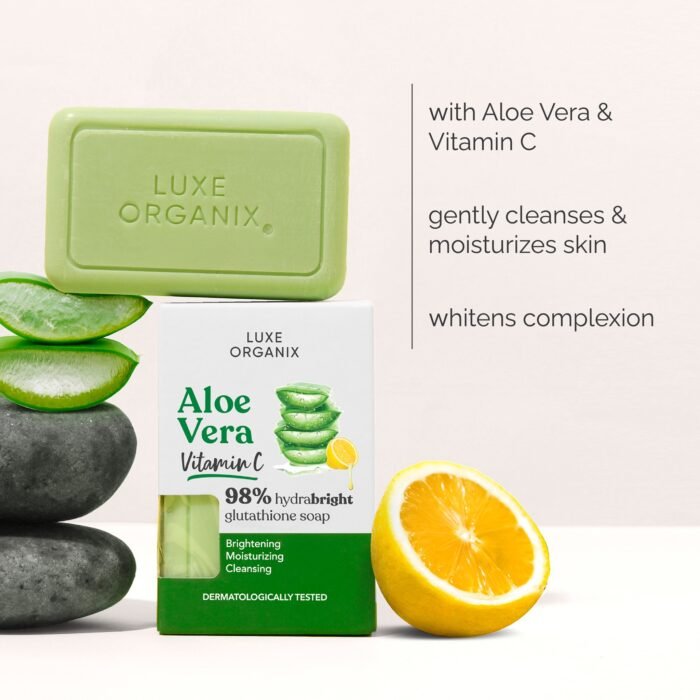 ⁦LUXE ORGANIX 98% Aloe Vera Vitamin C Hydrabright Glutathione Soap 135g⁩ - الصورة ⁦4⁩