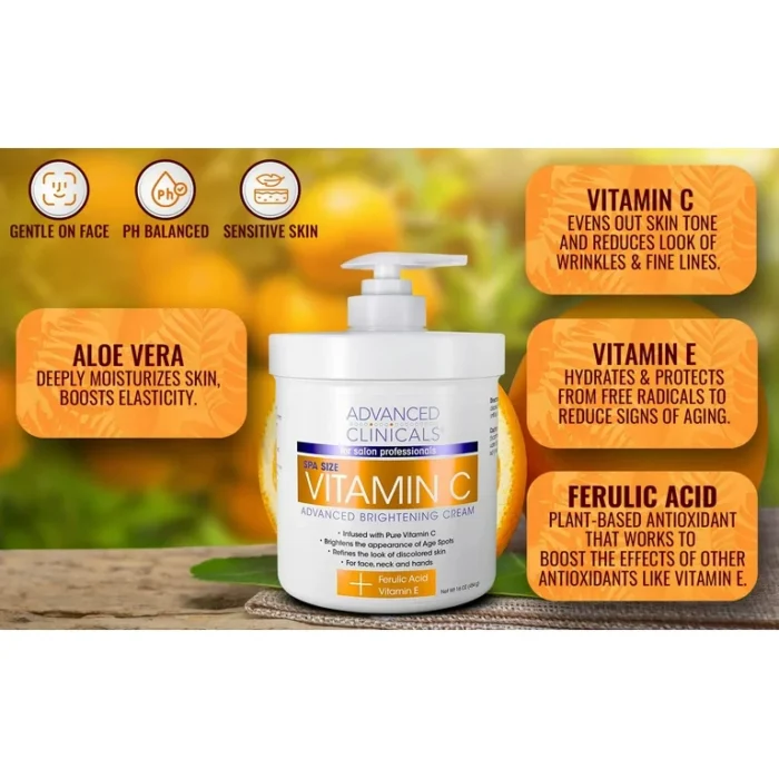 ⁦Advanced Clinicals Vitamin C Brightening Cream Face Moisturizer & Body Lotion 454g⁩ - الصورة ⁦5⁩