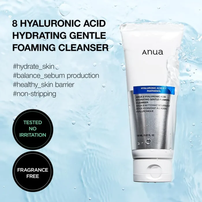 ⁦Anua Hyaluronic Acid+Panthenol Hydrating Gentle Foaming Cleanser 150ml⁩ - الصورة ⁦2⁩