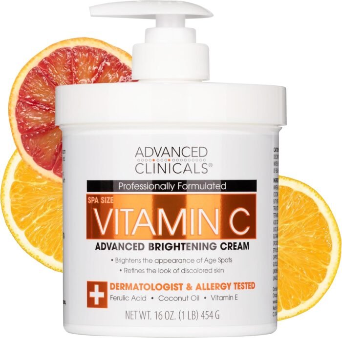 Advanced Clinicals Vitamin C Brightening Cream Face Moisturizer & Body Lotion 454g