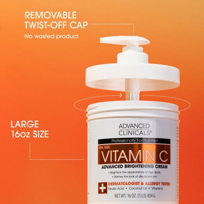 ⁦Advanced Clinicals Vitamin C Brightening Cream Face Moisturizer & Body Lotion 454g⁩ - الصورة ⁦4⁩