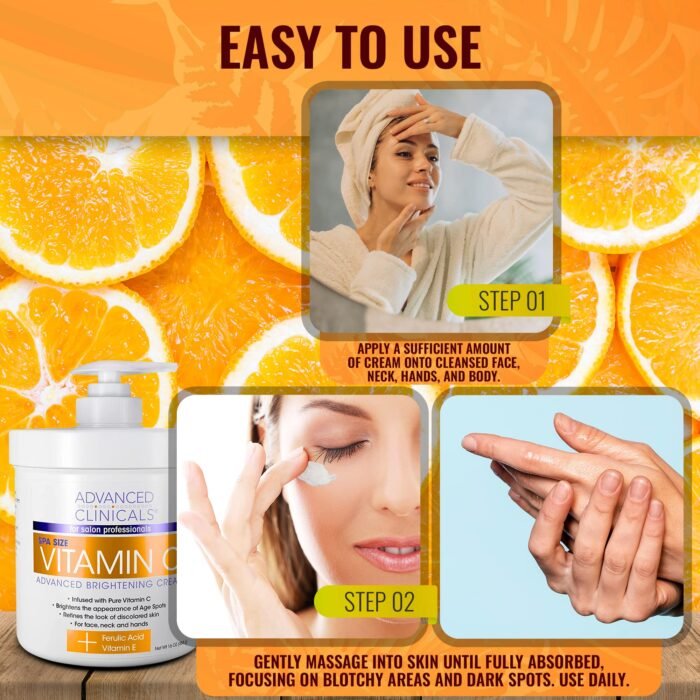 ⁦Advanced Clinicals Vitamin C Brightening Cream Face Moisturizer & Body Lotion 454g⁩ - الصورة ⁦9⁩