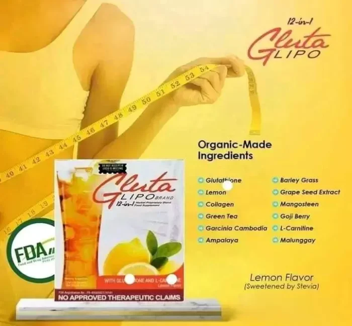 ⁦12in1 Glutalipo Juice for Weight Loss/detox/cleansing 21g x 10 sachets , lemon⁩ - الصورة ⁦5⁩