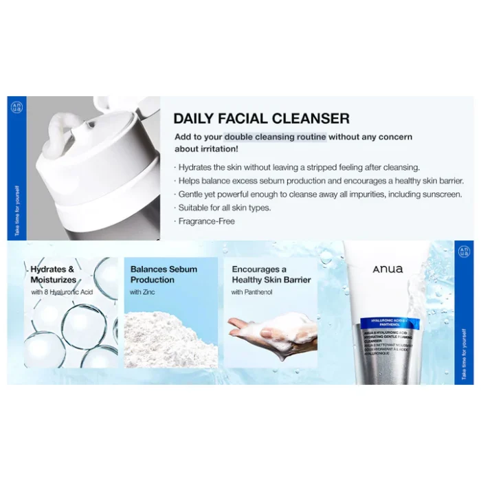 ⁦Anua Hyaluronic Acid+Panthenol Hydrating Gentle Foaming Cleanser 150ml⁩ - الصورة ⁦8⁩