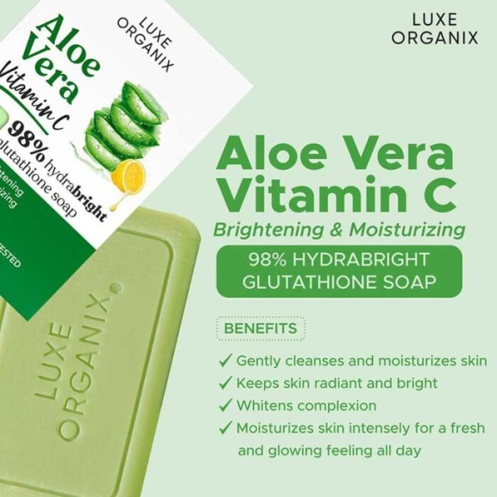 ⁦LUXE ORGANIX 98% Aloe Vera Vitamin C Hydrabright Glutathione Soap 135g⁩ - الصورة ⁦5⁩