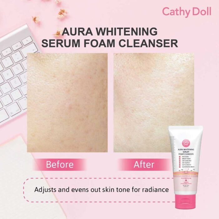 ⁦CATHY DOLL ALL AURA SERUM FOAM 100ML + PEARL & ROSE BODY BATH CREAM 85ML 2PCS Set⁩ - الصورة ⁦3⁩