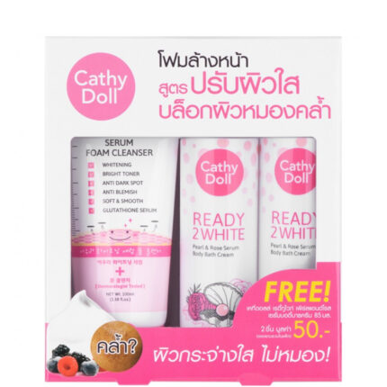 CATHY DOLL ALL AURA SERUM FOAM 100ML + PEARL & ROSE BODY BATH CREAM 85ML 2PCS Set