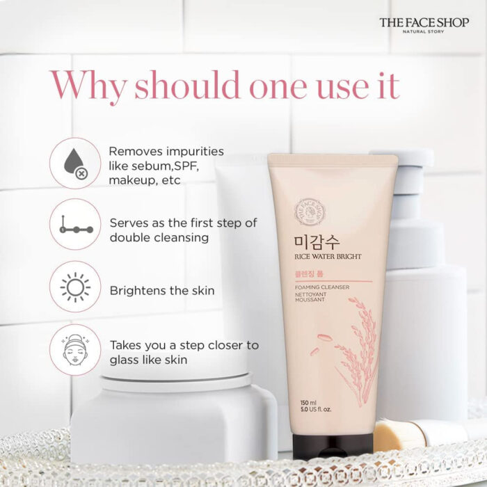 ⁦The Face Shop Rice Water Bright Facial Foaming Cleanser 300ml⁩ - الصورة ⁦3⁩