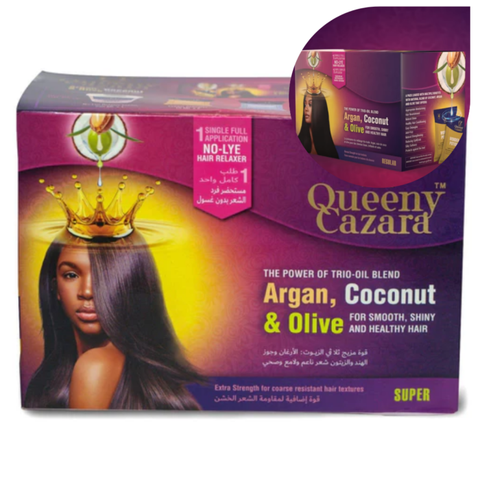 Queeny Cazara No-Lye Relaxer Kit Super/Regular Argan & Coconut & Olive Oils