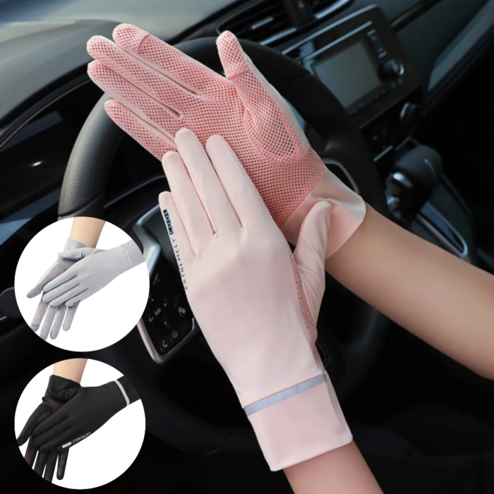 Women's Summer Sunscreen Ice Silk Thin Breathable Driving Gloves, Fashionable Anti-UV Mesh Gloves
