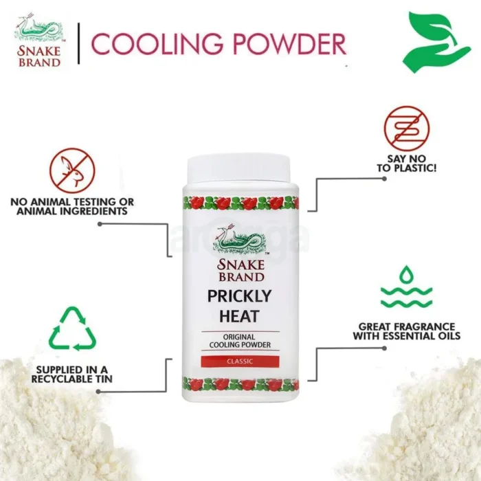 ⁦Prickly Heat Body Powder Talc Snake Brand Thailand Best Summer Cool 50g x 3⁩ - الصورة ⁦3⁩