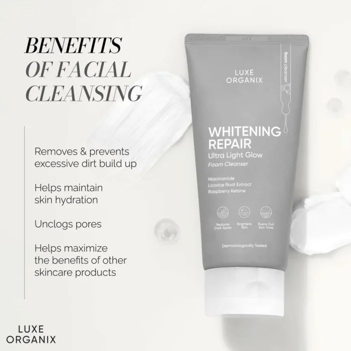 ⁦Luxe Organix Whitening Repair Ultra Light Glow Foam Cleanser 150 g⁩ - الصورة ⁦4⁩