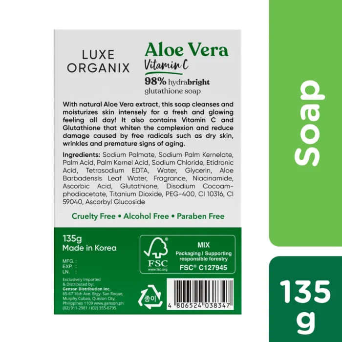 ⁦LUXE ORGANIX 98% Aloe Vera Vitamin C Hydrabright Glutathione Soap 135g⁩ - الصورة ⁦6⁩