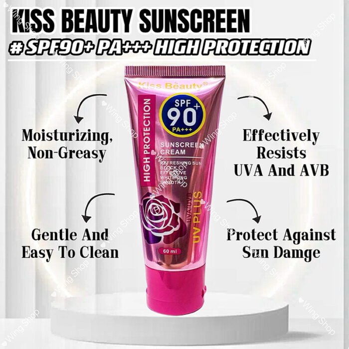 ⁦Kiss Beauty Facial Sunscreen Cream SPF 90+ Skin High Protection UV 60ml⁩ - الصورة ⁦3⁩