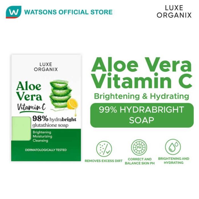 ⁦LUXE ORGANIX 98% Aloe Vera Vitamin C Hydrabright Glutathione Soap 135g⁩ - الصورة ⁦7⁩