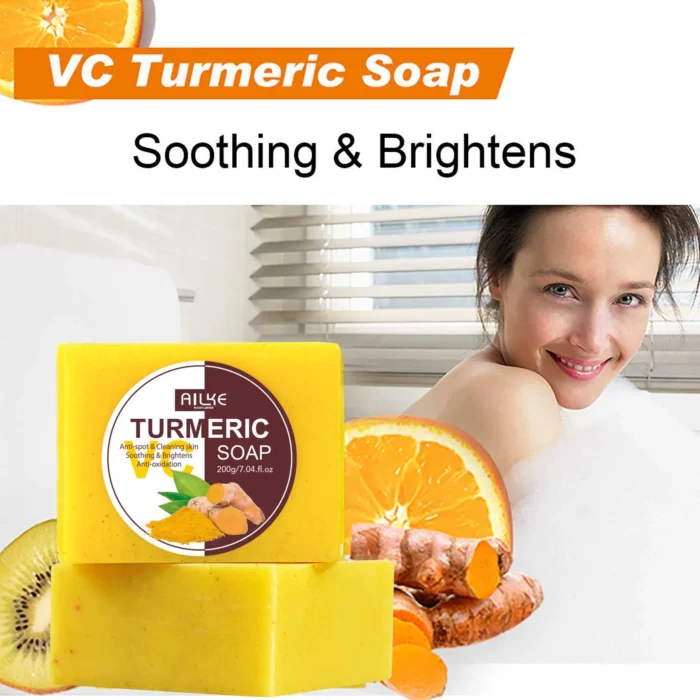 AILKE Turmeric VC Soap Bar: Organic Brightening Exfoliating Cleanser for Even Skin Tone