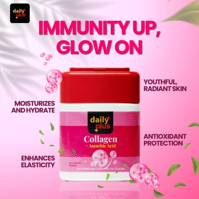 ⁦Daily Plus collagen + Ascorbic Acid SUPPLEMENT 60 Capsule, 500 mg⁩ - الصورة ⁦3⁩