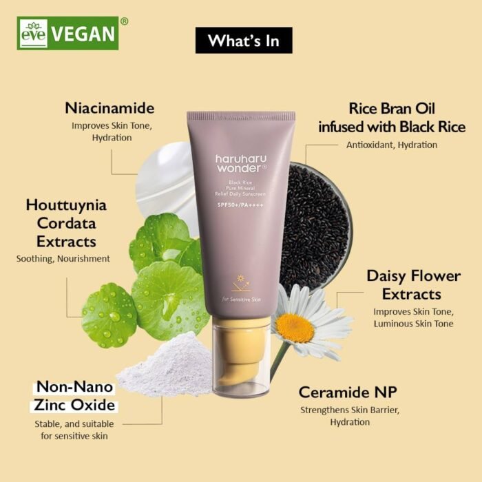 ⁦Haruharu Wonder Black Rice Pure Mineral Relief Daily Sunscreen SPF50+ 50ml⁩ - الصورة ⁦4⁩