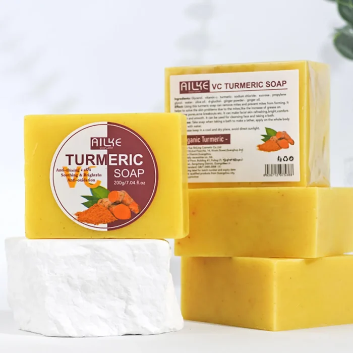 ⁦AILKE Turmeric VC Soap Bar: Organic Brightening Exfoliating Cleanser for Even Skin Tone⁩ - الصورة ⁦5⁩