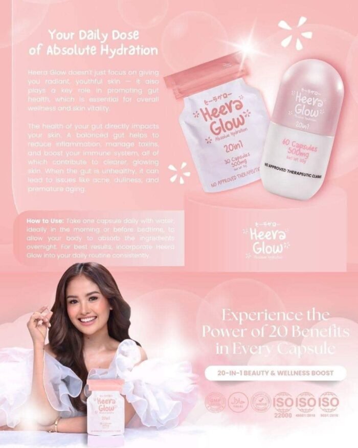 ⁦Heera Glow 20 In 1 Absolute Hydration Glutathione + Collagen Capsules, 30 Count⁩ - الصورة ⁦4⁩