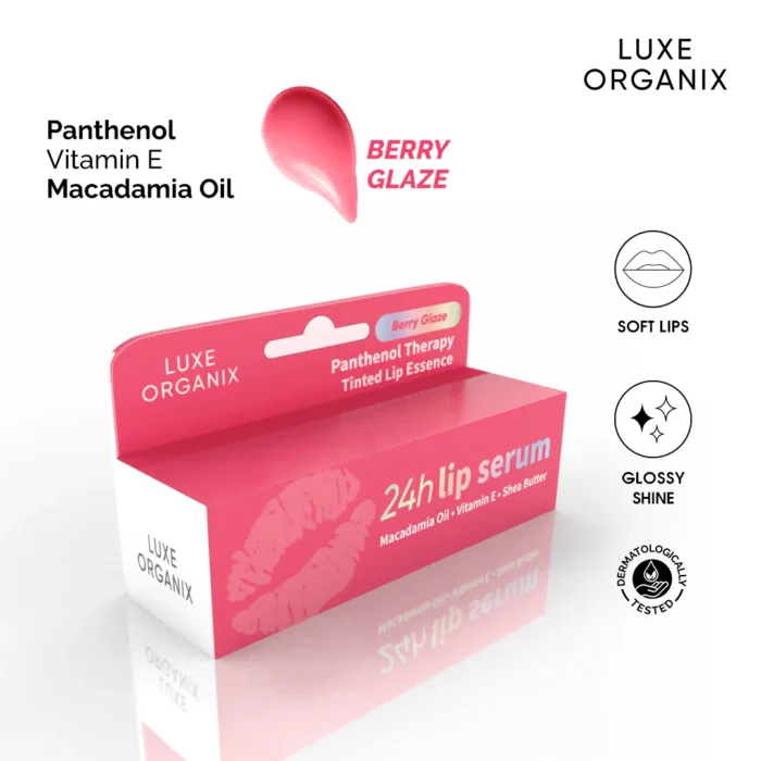 ⁦LUXE ORGANIX Panthenol Therapy 24H Lip Serum Tinted Lip Essence -Berry Glaze-10g⁩ - الصورة ⁦4⁩