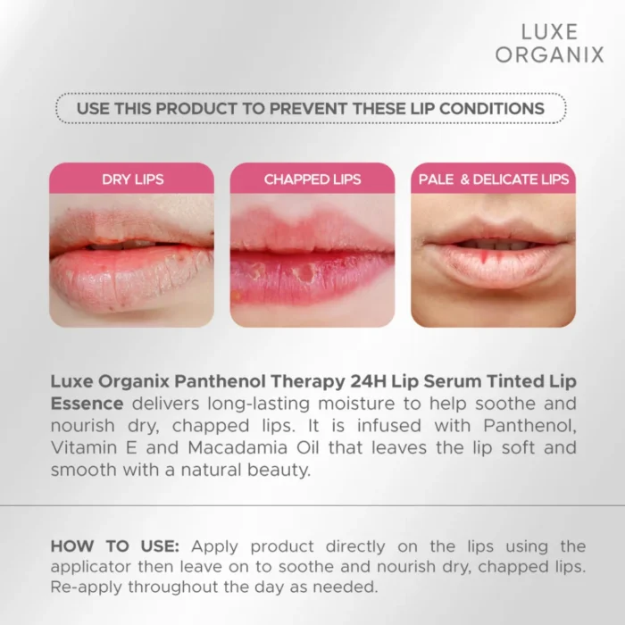 ⁦LUXE ORGANIX Panthenol Therapy 24H Lip Serum Tinted Lip Essence -Berry Glaze-10g⁩ - الصورة ⁦7⁩
