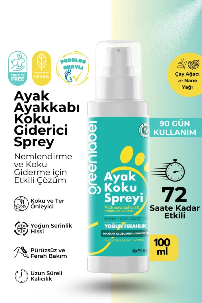 ⁦Green Label Refreshing & Moisturizing Deodorizing Foot Spray with Mint and Tea Tree - Foot & Leg Mist 100 ML⁩ - الصورة ⁦4⁩