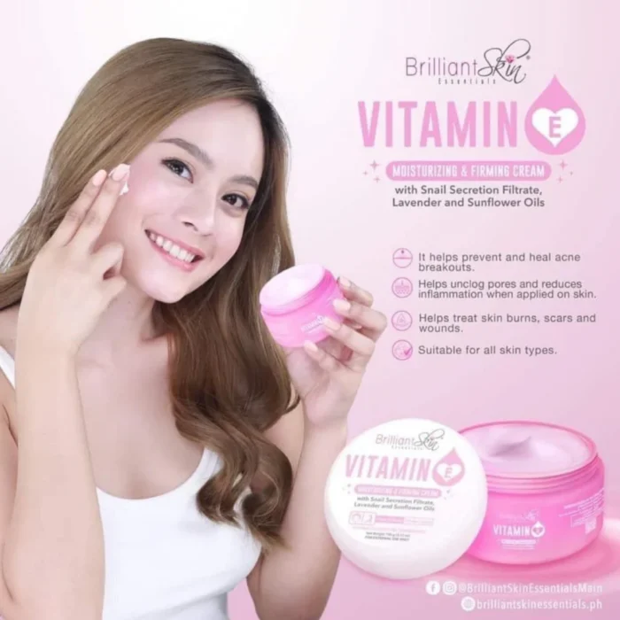 ⁦Brilliant skin Vitamin E moisturizing and firming cream, 100g⁩ - الصورة ⁦3⁩