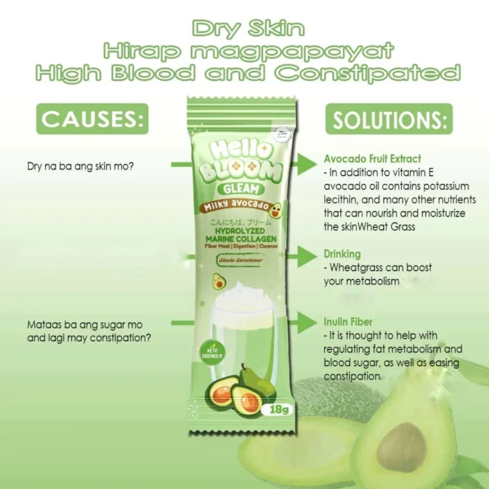 ⁦Hello BLOOM GLEAM Milky Avocado Collagen Drink (10 Sachets)⁩ - الصورة ⁦5⁩